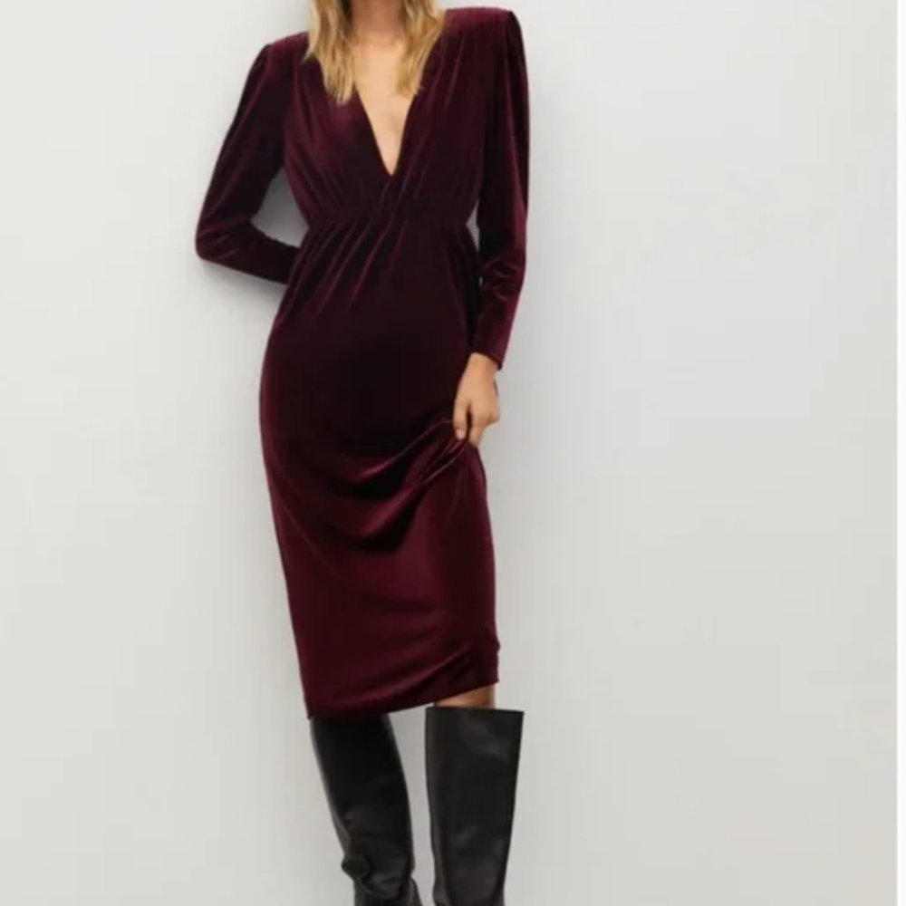 NWT MANGO Shoulder Pad Velvet Dress small